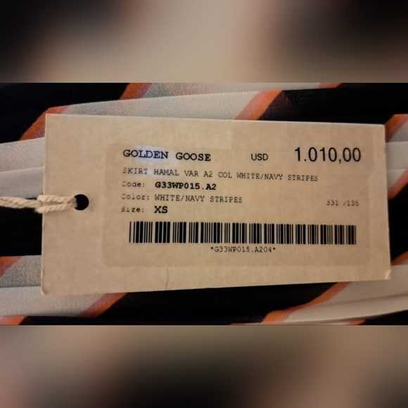 NWT Golden Goose Hamal Navy Pink & White Stripe Pleated Belt Maxi Dress SZ XS - Picture 5 of 8